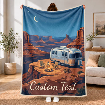 Maxcorners RVs Travel Trailer Desert Moonlight Camping Custom Name 3D Blanket