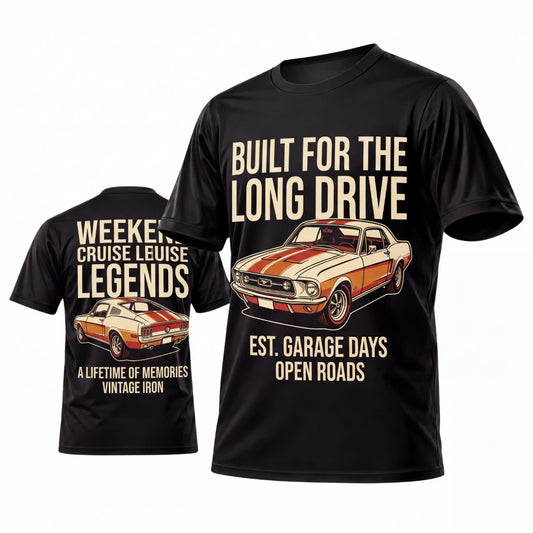 Maxcorners Personalized Car Classic Muscle Car 3D T-Shirt – Black Built for the Long Drive Vintage Garage Legends