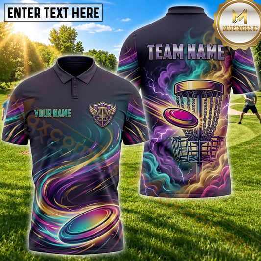 Maxcorners Disc Golf Neon Galaxy Flying Disc Personalized Name 3D Unisex Shirt