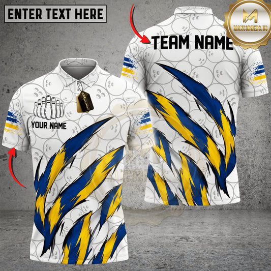 Maxcorners Bowling Sweden Flag Eagle Claw Scratch Personalized Name 3D Unisex Shirt