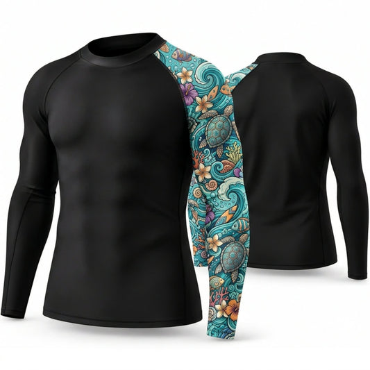 Maxcorners Personalized Tropical Floral Black Shirt with Aqua Botanical Sleeve Art 3D All Over Printed Shirts, Best Gifts for Nature Lovers