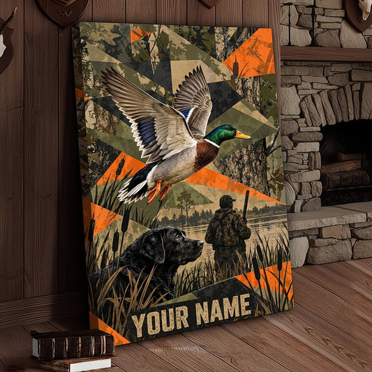 Maxcorners Duck Hunting Mallard Geometric Camo Personalized Canvas Wall Art