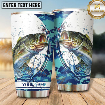 Maxcorners Fishing Tumbler White Blue Abstract Ink Splash Design Personalized Name Tumbler (13 Species)