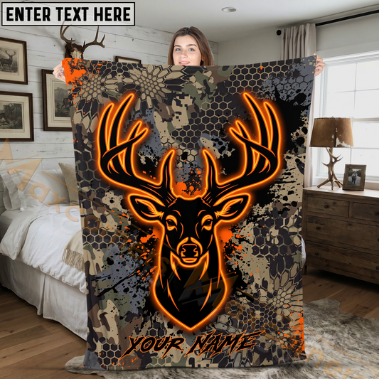 Maxcorners Neon Deer Head Tactical Camo Hunter Personalized 3D Blanket