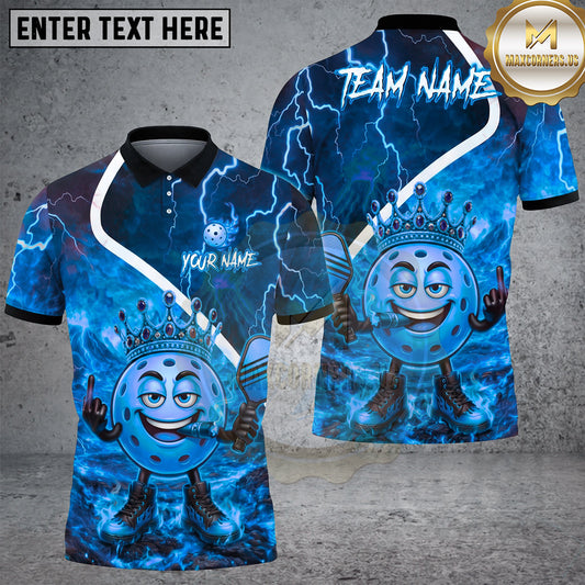 Maxcorners Pickleball Polo Crowned King Ball Character Multiple Options Personalized Name, Team Name 3D Shirt