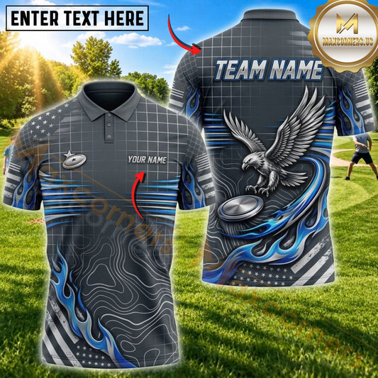 Maxcorners Disc Golf Flying Disc & Eagle Graphic with Dynamic Wave Motion Design Multicolor Customized Name, Team Name 3D Shirts