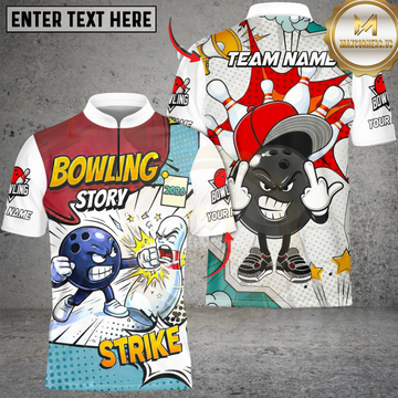 Maxcorners Bowling Comic Story Strike Cartoon Personalized Name 3D Unisex Shirt