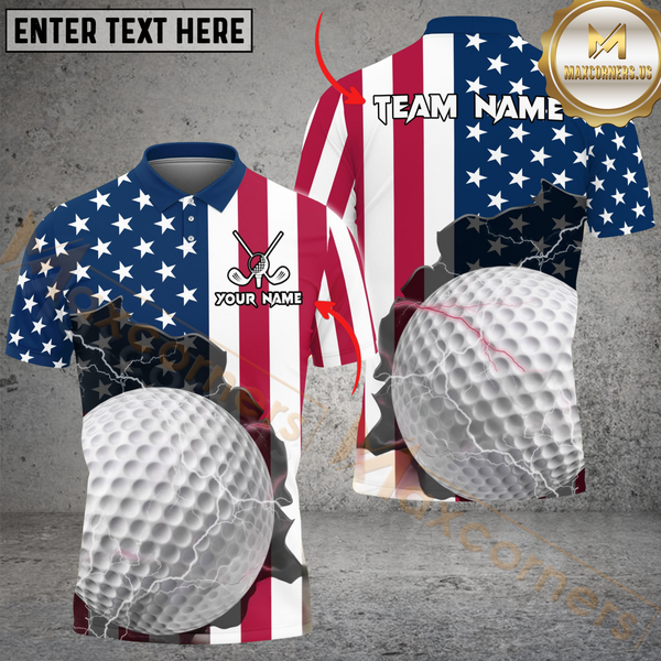 Maxcorners Golf American Flag Personalized Name 3D Unisex Shirt