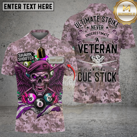 Maxcorners Billiard Ultimate Strike – Veteran Shark Shooter Camo Multicolor Customized Name, Team Name 3D Shirt