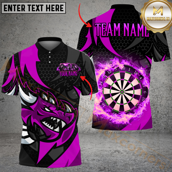 Maxcorners Darts Fire Dragon Multicolor Option Customized Name, Team Name 3D Polo Shirt