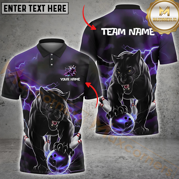 Maxcorners Bowling Fierce Panther Multicolor Option Customized Name, Team Name 3D Polo Shirt