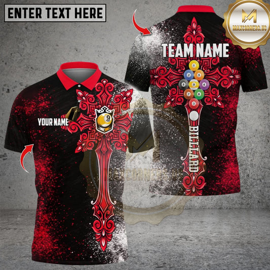 Maxcorners Billiard Ball 9 Cross Design Multicolor Customized Name, Team Name 3D Shirts