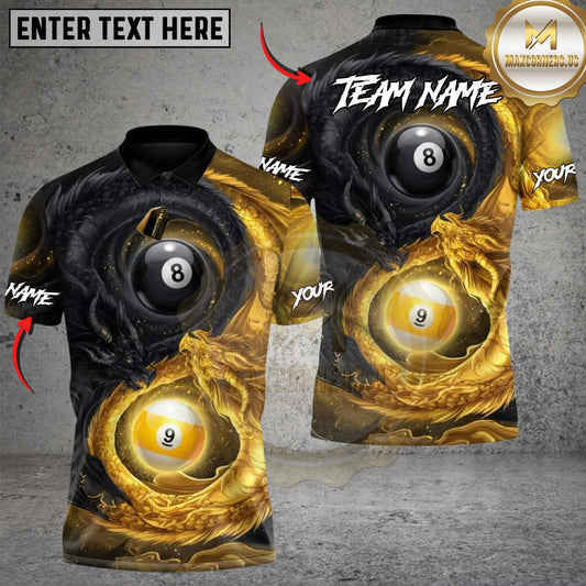 Maxcorners Yin Yang Dragon Billiards 8-Ball 9-Ball Customized Name, Team Name 3D Shirt