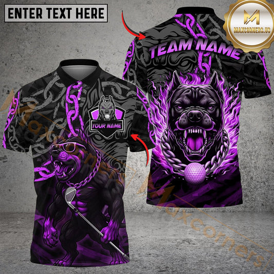 Maxcorners Golf Pitbull Flame Chain Personalized Name, Team Name 3D Shirt (4 Colors)