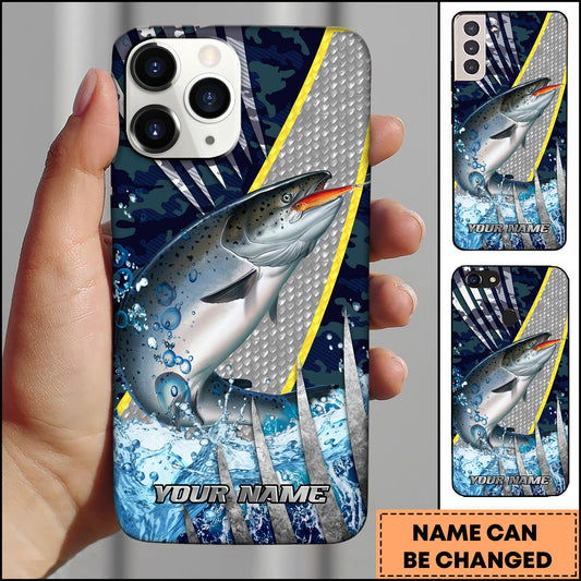 Maxcorners Salmon Fishing Powerful Water Splash Art Personalized Name 3D Phone Case