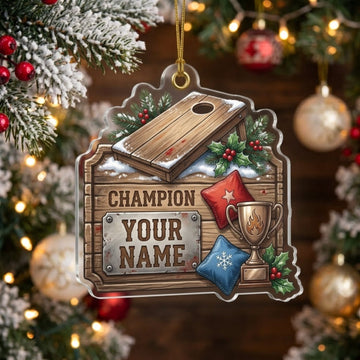 Maxcorners Cornhole Christmas Champion Badge Board Customized Name 3D Keychain And Ornament