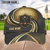 Maxcorners Golf Shield Clubs Gold Wave Personalized Name 3D Cap (6 Colors)