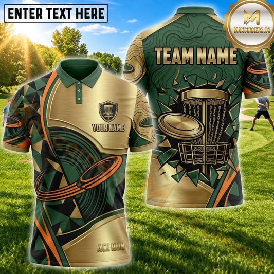 Maxcorners Disc Golf Vintage Green Gold Basket Personalized Name 3D Unisex Shirt