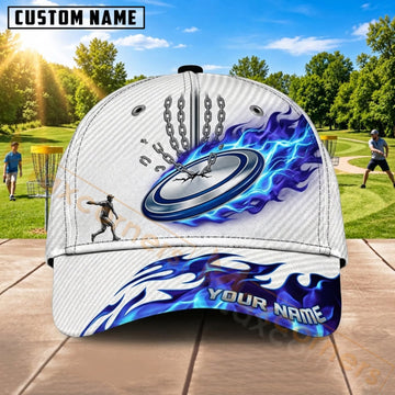 Maxcorners Disc Golf Blue Purple Flying Disc Flame Personalized Name 3D Cap