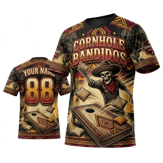 Maxcorners Cornhole Vintage Rustic Skull Western Personalized Name 3D Unisex Shirt