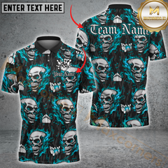 Maxcorners Bowling Flame Skull Multicolor Customized Name, Team Name 3D Polo Shirt