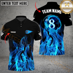 Maxcorners Billiard Pool 8 Ball Flame Personalized Name Men And Women 3D Polo Shirt Custom Billiard Team Jersey (4 Colors)