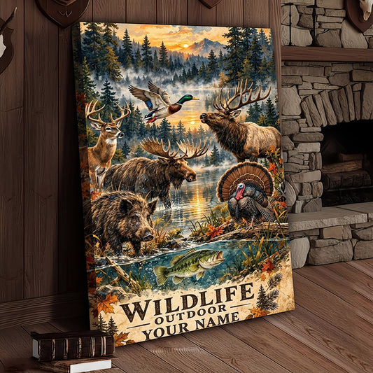 Maxcorners Wildlife Outdoor Moose Turkey Mountain Stream Personalized Canvas Wall Art