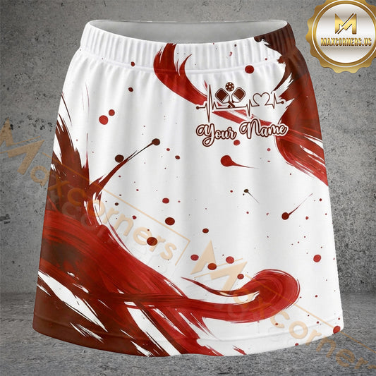 Maxcorners Pickleball Red Brush Splash Paddle Ball Personalized 3D Skort, Skirts With Shorts