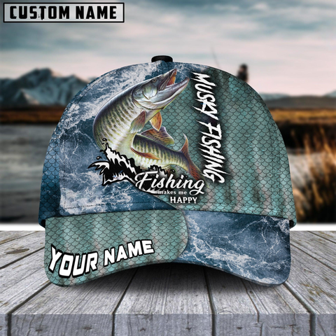 Maxcorners Musky Fishing Skin Seawave Customized Name 3D Cap