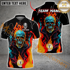 Maxcorners Billiard Skull Ball 9 Fire Flame Multicolor Options Personalized Name, Team Name 3D Polo Shirt