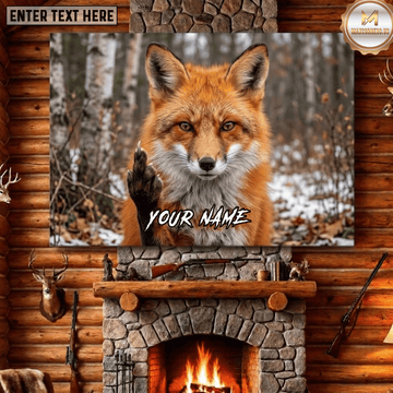 Maxcorners Fox Hunting Funny Fox Middle Finger Snowy Forest Wildlife Scene Canvas Wall Art
