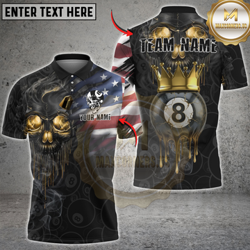 Maxcorners Billiards Skull American Flag Crowning 8-Ball Personalized Name 3D Unisex Shirt