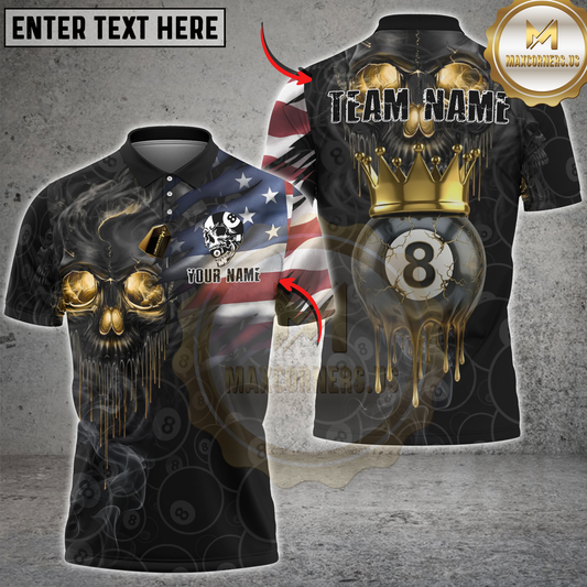 Maxcorners Billiards Skull American Flag Crowning 8-Ball Personalized Name 3D Unisex Shirt
