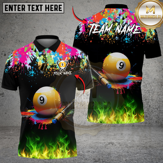 Maxcorners Billiards 9 Ball Cue Paint Splash Personalized Shirt
