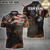Maxcorners Billiards USA Flag with Flaming 8-Ball Personalized Name 3D Unisex Shirt