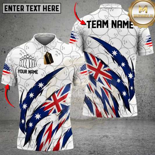 Maxcorners Bowling Australia Flag Eagle Claw Scratch Personalized Name 3D Unisex Shirt
