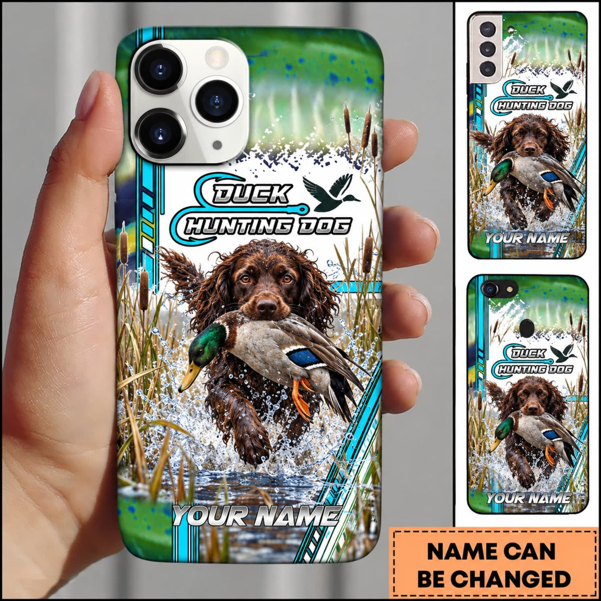 Maxcorners Duck Hunting German Shorthaired Pointer Teal Graphic Marsh Splash Personalized Name 3D Phone Case - Boykin Spaniel