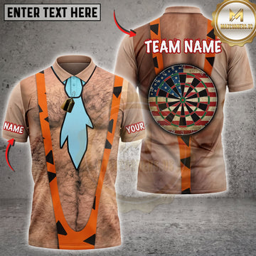 Maxcorners Darts Funny Caveman Costume Orange Tie Classic Dartboard Personalized Name 3D Unisex Shirt