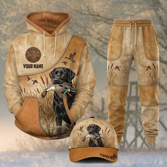 Maxcorners Duck Hunting Black Labrador Vintage Beige Flying Ducks Personalized 3D Shirts