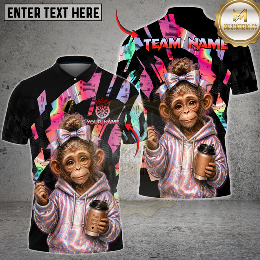 Maxcorners Darts Cute Monkey Hoodie Coffee Vibe Multicolor Customized Name, Team Name 3D Shirt