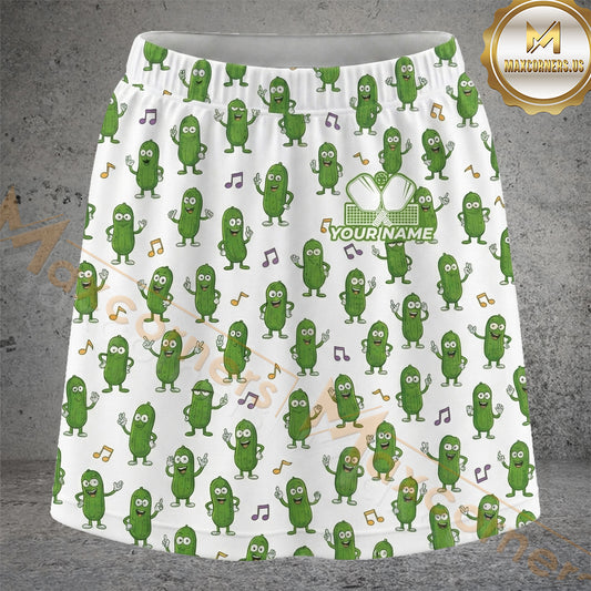 Maxcorners Pickleball White Green Pickle Character Pattern Personalized 3D Skort, Skirts With Shorts