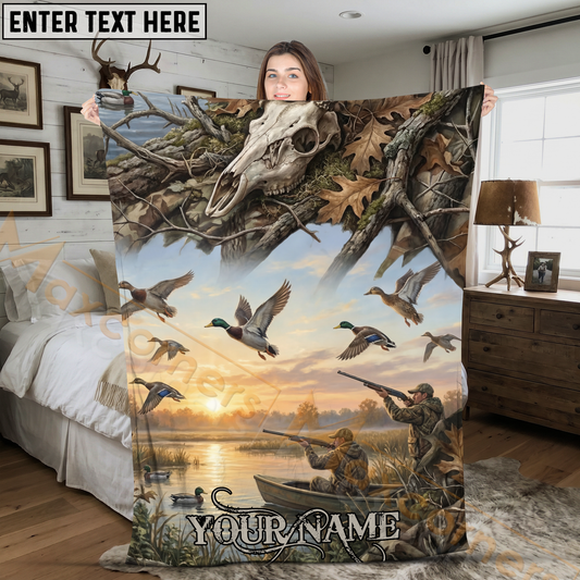 Maxcorners Duck Hunting Marsh Sunrise Mallard Flight Personalized 3D Blanket
