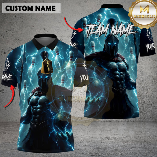 Maxcorners Bowling Shirt Spartan Warrior Lightning Multioptions Personalized Name, Team Name Unisex 3D Shirt (4 Colors)