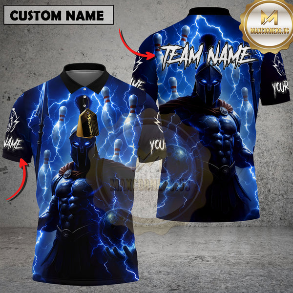 Maxcorners Bowling Shirt Spartan Warrior Lightning Multioptions Personalized Name, Team Name Unisex 3D Shirt (4 Colors)