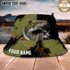 Maxcorners Fishing Olive Splash Camo Personalized Name 3D Bucket Hat (12 Fish Species)