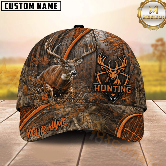 Maxcorners Whitetail Buck Hunting Forest Logo Camo Multiple Options Personalized Name 3D Cap