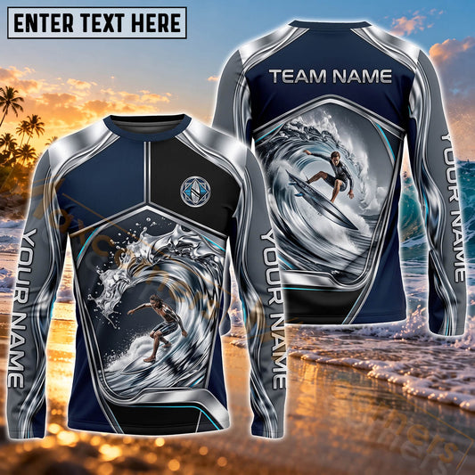 Maxcorners Surfing Dark Deep Sea Ocean Art Customized Name, Team Name 3D Long Sleeve Shirt