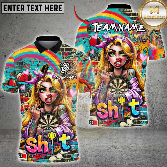 Maxcorners Darts Graffiti Girl Street Art Yellow Multicolor Customized Name, Team Name 3D Shirts