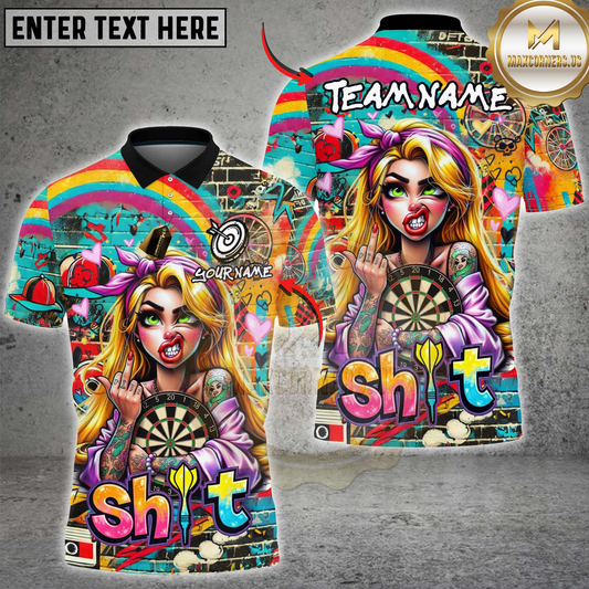 Maxcorners Darts Graffiti Girl Street Art Yellow Multicolor Customized Name, Team Name 3D Shirts