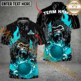 Maxcorners Custom Bowling Team Jersey, Fierce Gorilla With Blue Flaming Bowling Ball Name And Team Name